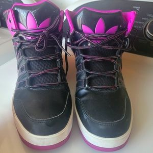 Purple and Black Adidas High Tops